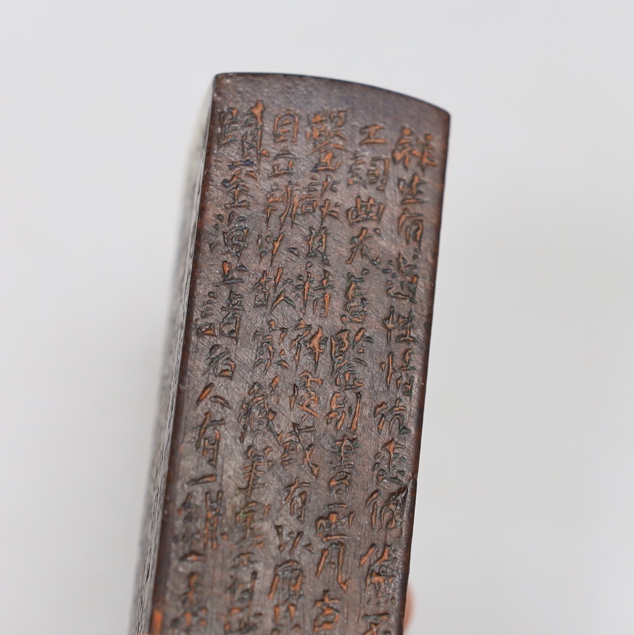 Two Chinese soapstone inscribed seals, 12cm